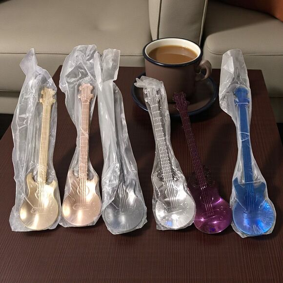 6 Pcs Stainless Steel Guitar Spoon Set for Stirring Mixing Coffee Tea - Picture 1 of 7